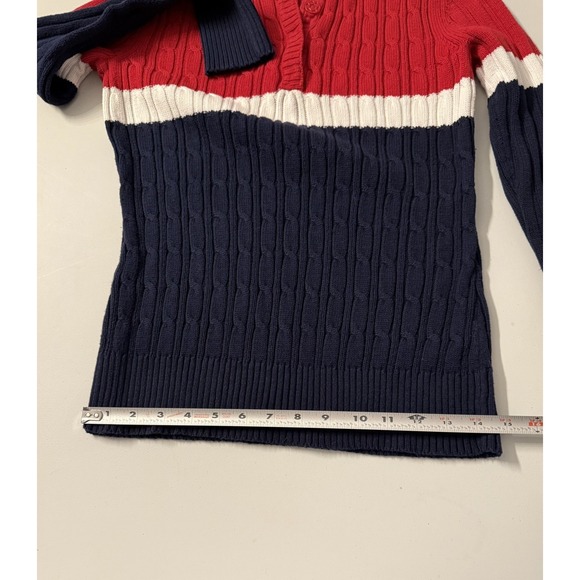 Liz & Co Red White and Blue Cable Knit Sweater S Cotton Striped Color Block - Picture 8 of 10